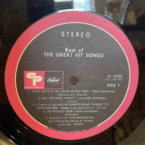 RECORD ONLY Best Of The Great Hit Songs (Vinyl) Creative Products SL-6702 Good+ - Picture 2 of 7